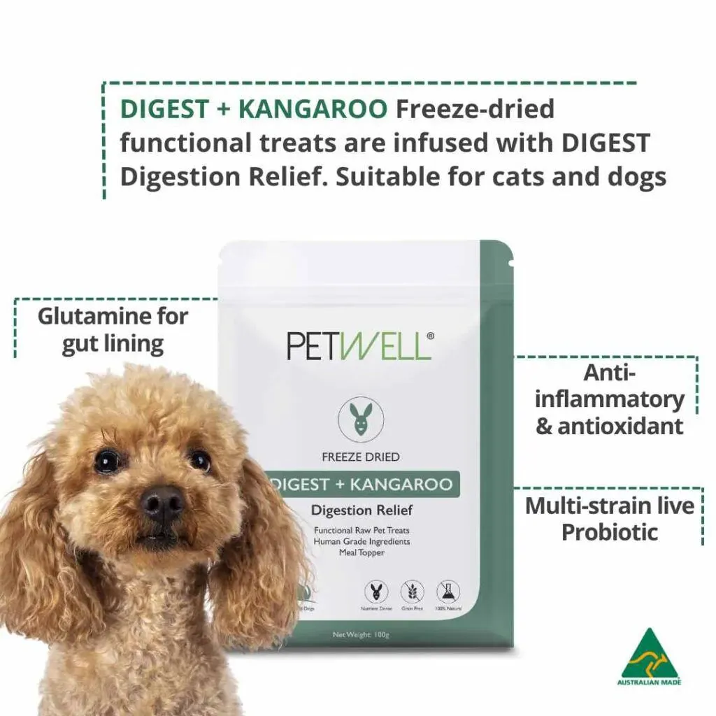 PetWell Freeze Dried Kangaroo with Digest Support Functional Treats for Dogs and Cats 100g