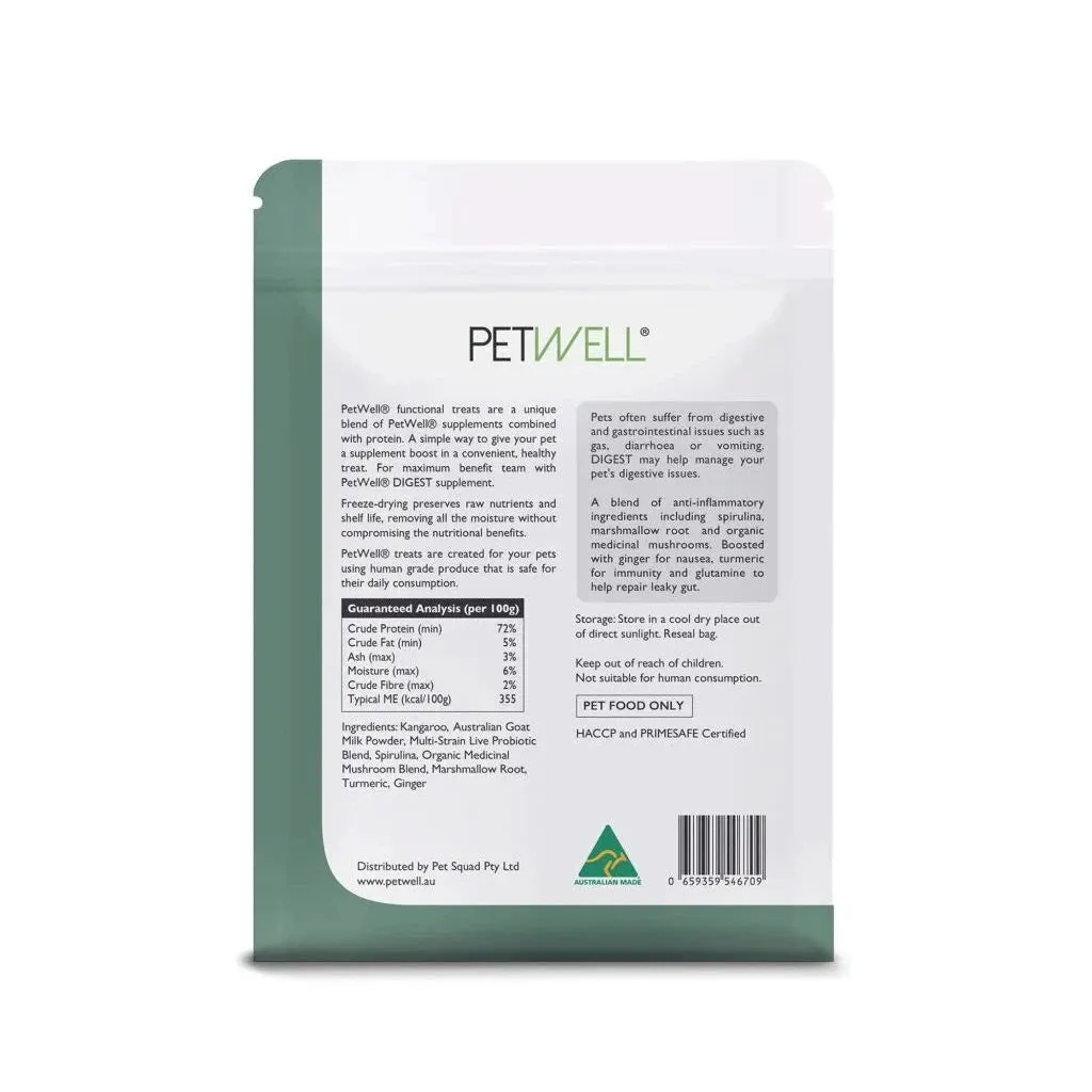 PetWell Freeze Dried Kangaroo with Digest Support Functional Treats for Dogs and Cats 100g